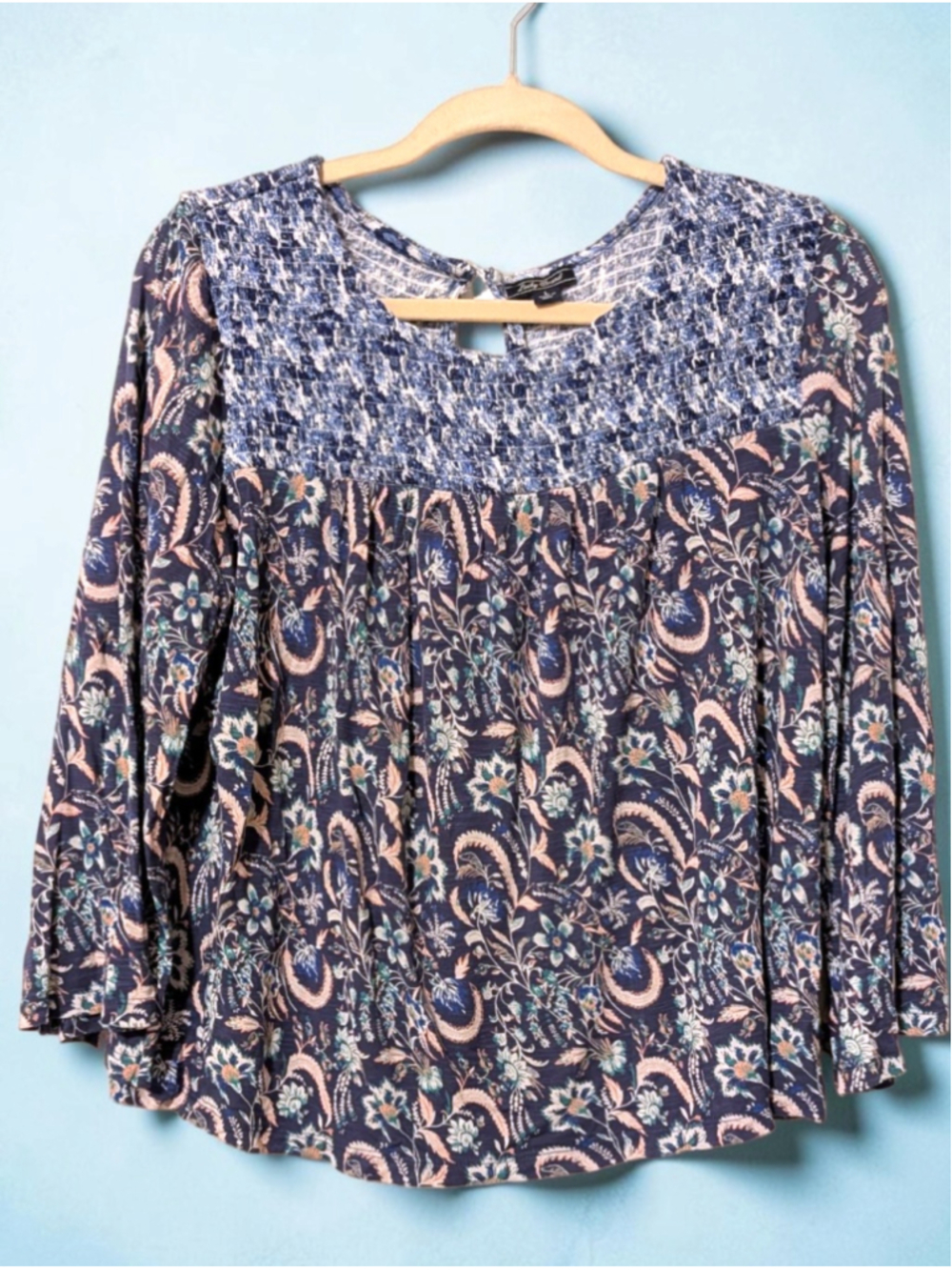 Women's Lucky Brand Floral Blouse Size L Blue Pink